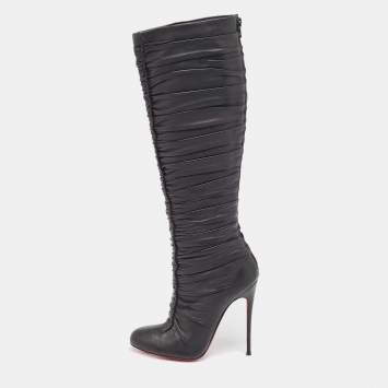 Pre Owned Christian Louboutin Black Leather Mervillon Knee Boots Size 37