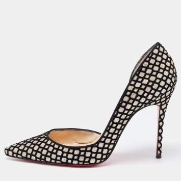 Pre Owned Christian Louboutin Black/Gold Velvet and Glitter Iriza Pumps Size 35.5 