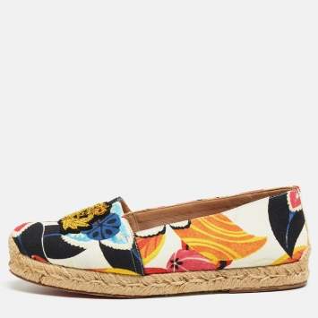 Pre Owned Christian Louboutin Multicolor Canvas Gala Embroidered Crest Espadrille Flats Size 36