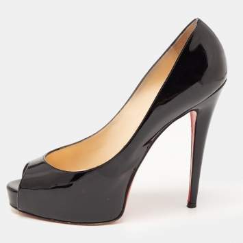 Pre Owned Christian Louboutin Black Patent Very Prive Pumps Size 40