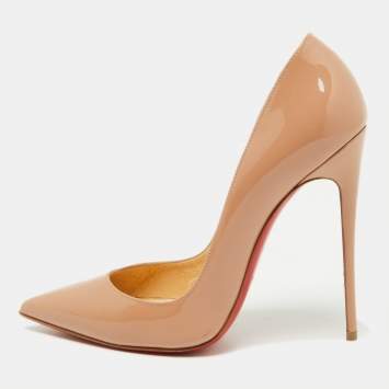 Pre Owned Christian Louboutin Beige Patent Leather Pigalle Pumps Size 40