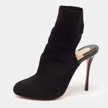 Pre Owned Christian Louboutin Black Knit Fabric Cheminetta Ankle Boots Size 39