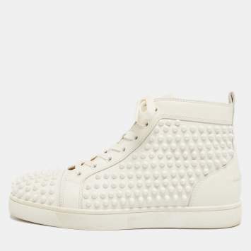 Pre Owned Christian Louboutin White Leather Louis Spikes High Top Sneakers Size 39