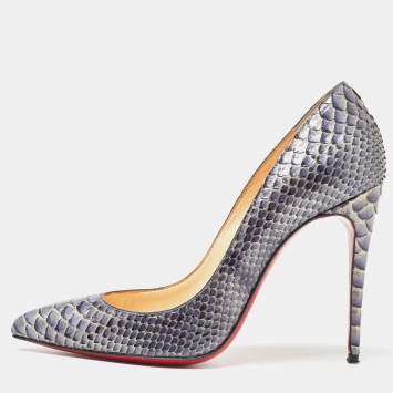 Pre Owned Christian Louboutin Metallic Grey Python Leather So Kate Pointed Toe Pumps Size 37.5