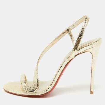 Pre Owned Christian Louboutin Gold Crinkled Patent Leather Rosalie Sandals Size 38.5