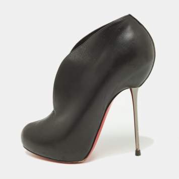 Pre Owned Christian Louboutin Black Leather Miss Fast Plato Platform Ankle Booties Size 38.5