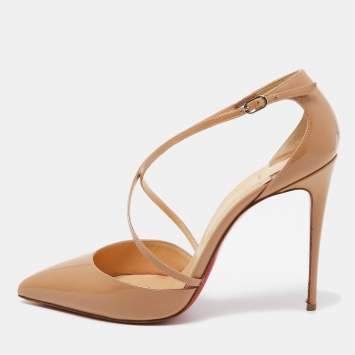 Pre Owned Christian Louboutin Beige Patent Leather Cross Blake Pumps Size 39
