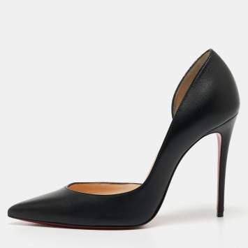 Pre Owned Christian Louboutin Black Leather Iriza Pumps Size 38.5