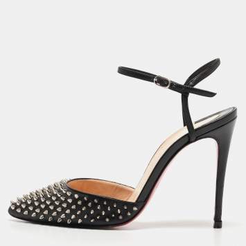 Pre Owned Christian Louboutin Black Leather Spike Baila Sandals Size 35