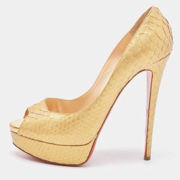 Pre Owned Christian Louboutin Gold Python Lady Peep Toe Pumps Size 40