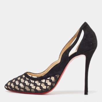 Pre Owned Christian Louboutin Black Suede and Mesh K Racas Pumps Size 40