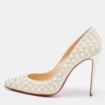 Pre Owned Christian Louboutin Cream Leather Pigalle Spikes Pumps Size 38