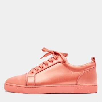 Pre Owned Christian Louboutin Pink Satin Louis Junior Orlato Low Top Sneakers Size 43.5