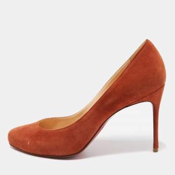 Pre Owned Christian Louboutin Brown Suede Round Toe Pumps Size 38