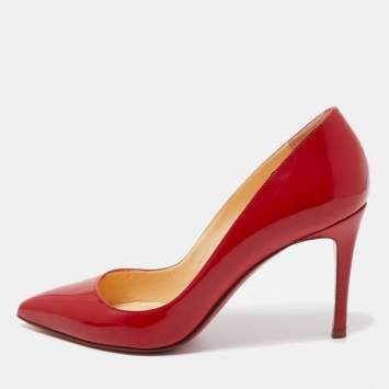 Pre Owned Christian Louboutin Red Patent Leather Pigalle Pointed Toe Pumps Size 38