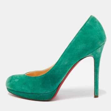 Pre Owned Christian Louboutin Green Suede Round Toe Pumps Size 37.5