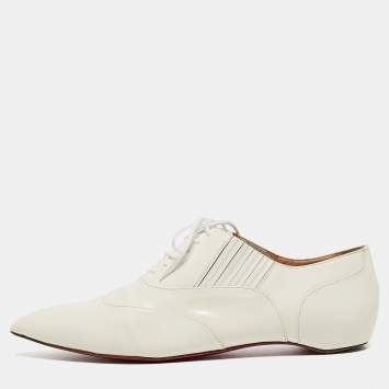 Pre Owned Christian Louboutin Cream Leather Oxfords Size 40