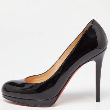Pre Owned Christian Louboutin Black Patent Leather Bianca Platform Pumps Size 38.5