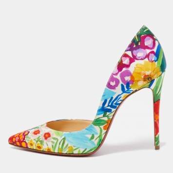 Pre Owned Christian Louboutin Multicolor Printed Satin Iriza Pumps Size 36
