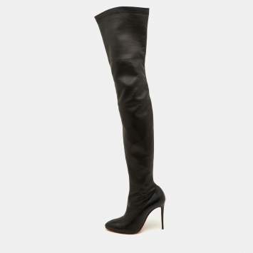 Pre Owned Christian Louboutin Black Leather Thigh High Boots Size 38