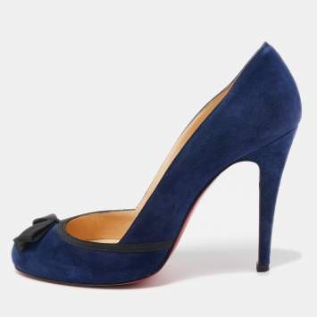 Pre Owned Christian Louboutin Navy Blue Suede Lavalliere Pumps Size 37.5