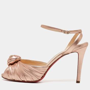 Pre Owned Christian Louboutin Metallic Leather Ankle Strap Peep Toe Sandals Size 37.5  