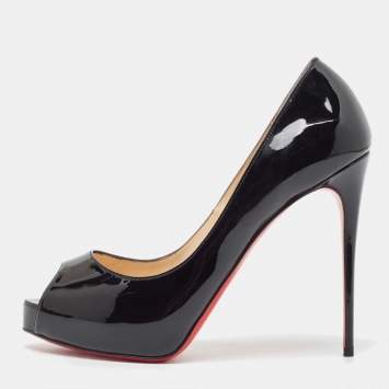 Pre Owned Christian Louboutin Black Patent Leather Hyper Prive Pumps Size 38