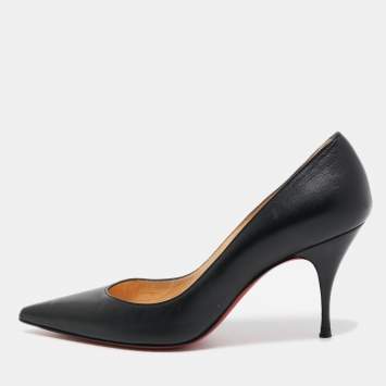 Pre Owned Christian Louboutin Black Leather Pointed Toe Pumps Size 36