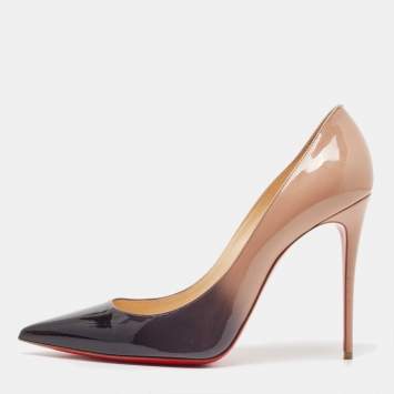 Pre Owned Christian Louboutin Beige/Black Patent Kate Pumps Size 40.5
