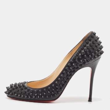 Pre Owned Christian Louboutin Black Leather Fifi Spikes Pumps Size 36.5