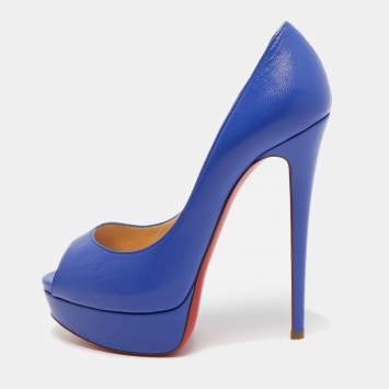 Pre Owned Christian Louboutin Blue Leather Lady Peep Toe Platform Pumps Size 37