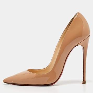 Pre Owned Christian Louboutin Beige Patent Leather So Kate Pumps Size 35.5