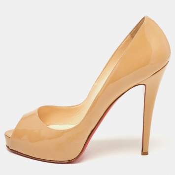 Pre Owned Christian Louboutin Beige Patent Leather Very Prive  Pumps Size 41