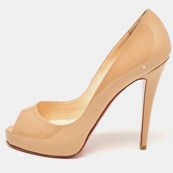 Pre Owned Christian Louboutin Beige Patent Leather Very Prive Pumps Size 41