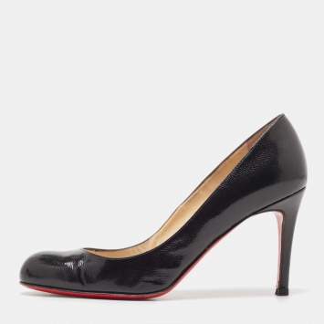 Pre Owned Christian Louboutin Black Grained Leather Simple Pumps Size 37