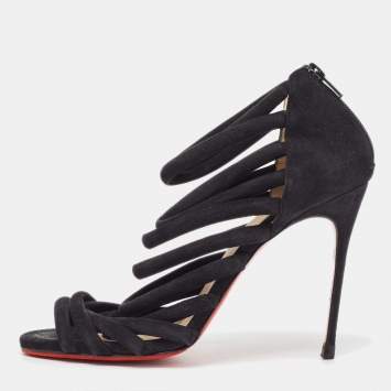 Pre Owned Christian Louboutin Black Suede Strappy Sandals Size 38.5