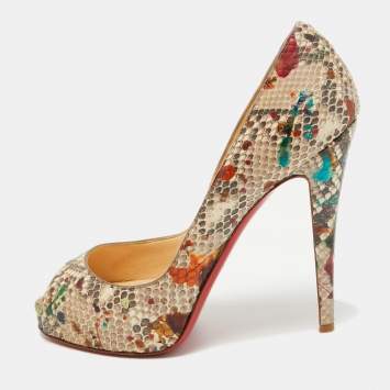 Pre Owned Christian Louboutin Multicolor Python Leather Lady Peep Toe Platform Pumps Size 39