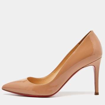 Pre Owned Christian Louboutin Beige Patent Leather Pigalle Pumps Size 36