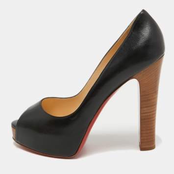 Pre Owned Christian Louboutin Black Leather Gabin Platform Pumps Size 40