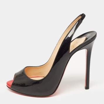 Pre Owned Christian Louboutin Black Patent Leather Flo Slingback Pumps Size 39
