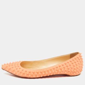 Pre Owned Christian Louboutin Light Orange Leather Pigalle Spikes Ballet Flats Size 41