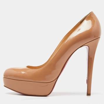 Pre Owned Christian Louboutin Beige Patent Leather Bianca Pumps Size 41.5