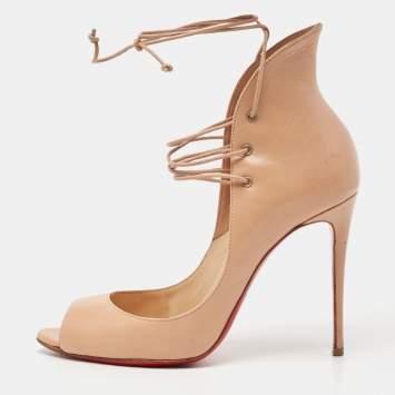 Pre Owned Christian Louboutin Beige Leather Megavamp Pumps Size 36
