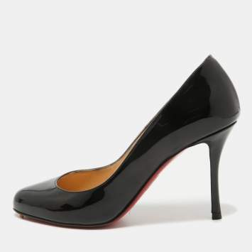 Pre Owned Christian Louboutin Black Patent Leather Dolly Pumps Size 37