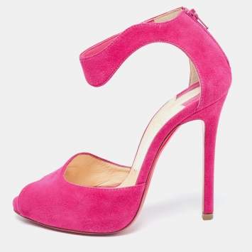 Pre Owned Christian Louboutin Pink Suede Ankle Strap Sandals Size 36