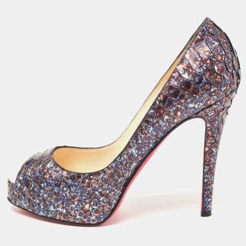Pre Owned Christian Louboutin Blue/Brown Python Very Prive Pumps Size 36.5
