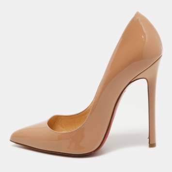 Pre Owned Christian Louboutin Beige Patent Leather Pigalle Pumps Size 37.5
