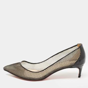 Pre Owned Christian Louboutin Black Patent Follies Resille Pumps Size 37.5
