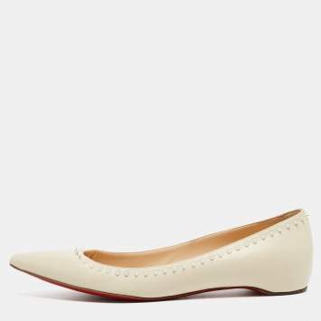 Pre Owned Christian Louboutin Cream Leather Anjalina Ballet Flats Size 39