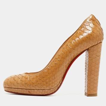 Pre Owned Christian Louboutin Light Brown Patent Python Grapi Pumps Size 38